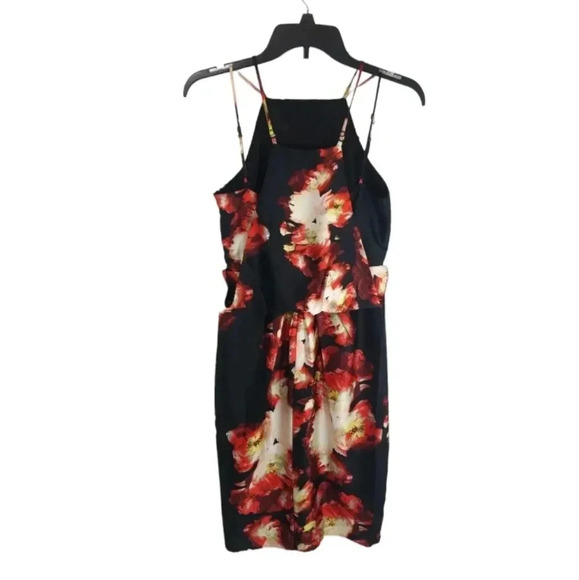 {Lulu's} Adelyne Rae Front Rose Seats Black and Red Floral Print Midi Dress - Picture 6 of 17